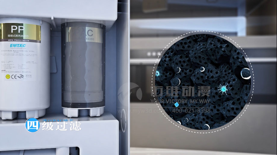 凈水器三維動畫案例展示：出水就可以直接喝的反滲透直飲水機。(圖7)